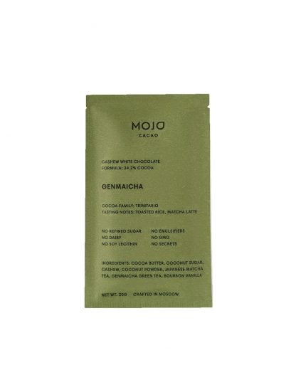 Белый шоколад с зеленым чаем и обжаренным рисом Genmaicha, Mojo cacao, 20 г