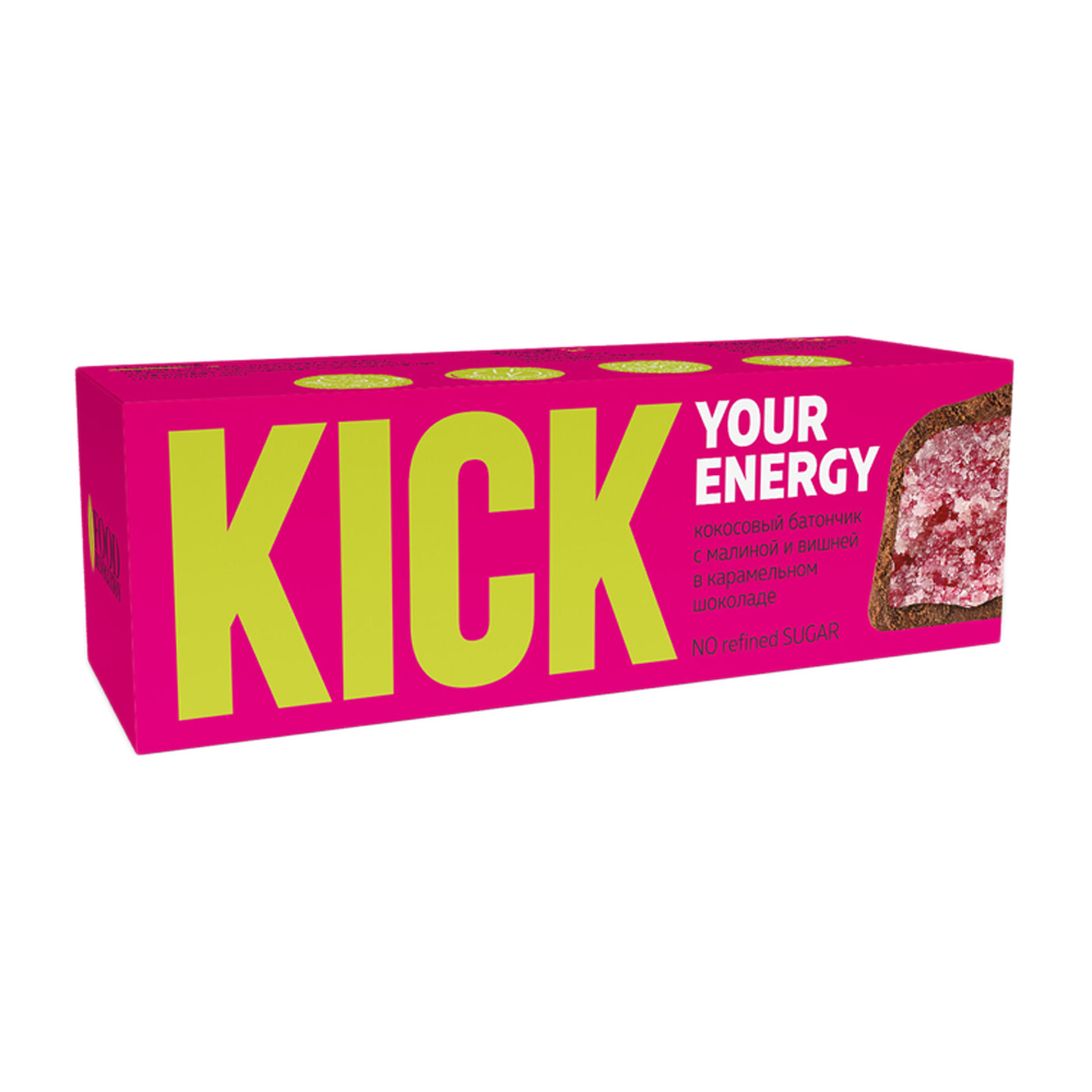 Kick your energy. Батончик кокосовый с малиной и вишней в карамельном шоколаде Kick 45г. Батончик кокосовый Kick в карамельном шоколаде. Батончик Kick арахис.