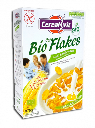 Хлопья кукурузные экстра хрустящие с рисовым сиропом BIO, без глютена, Cerealvit, 375 г