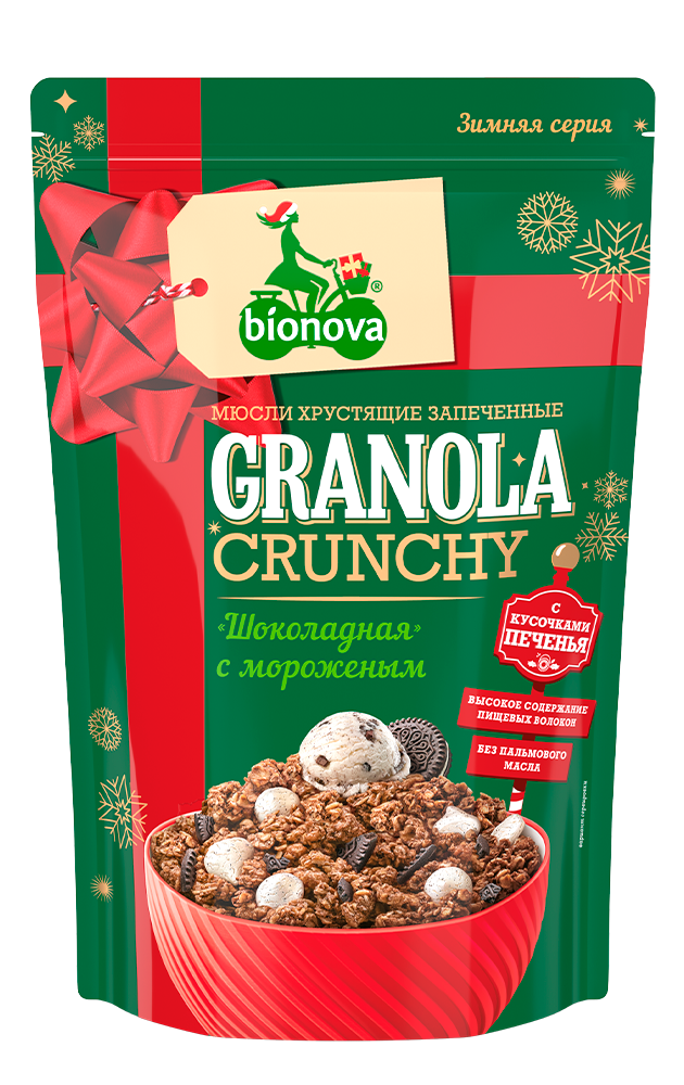 Гранола "Шоколадные" с ванильным мороженным и печеньем,"BIONOVA" 400 гр.