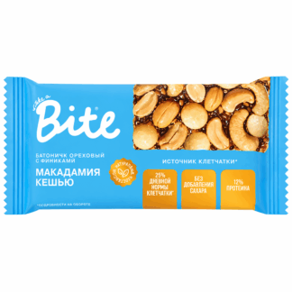Батончик ореховый с семенами, Кешью-Макадамия, Bite, 30 гр