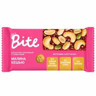 Батончик ореховый с семенами, Малина-Кешью, Bite, 30 гр